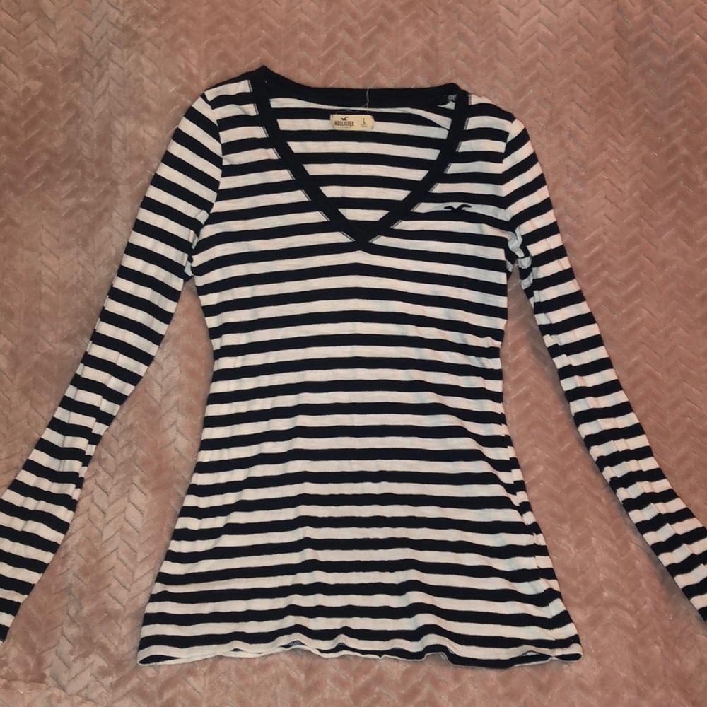 Hollister navy & white striped long sleeve